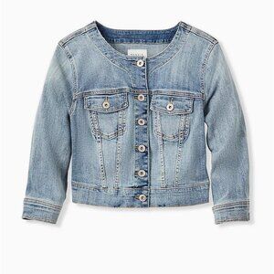 🆕 3X CROP COLLARLESS DENIM JACKET - LIGHT WASH